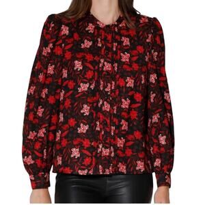 Walter Baker SIA Floral Long Sleeve Button Down Floral Red Black Blouse LARGE